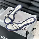 PEARL SANDAL IN BLUE DENIM AND WHITE LAMBSKIN 35 MM